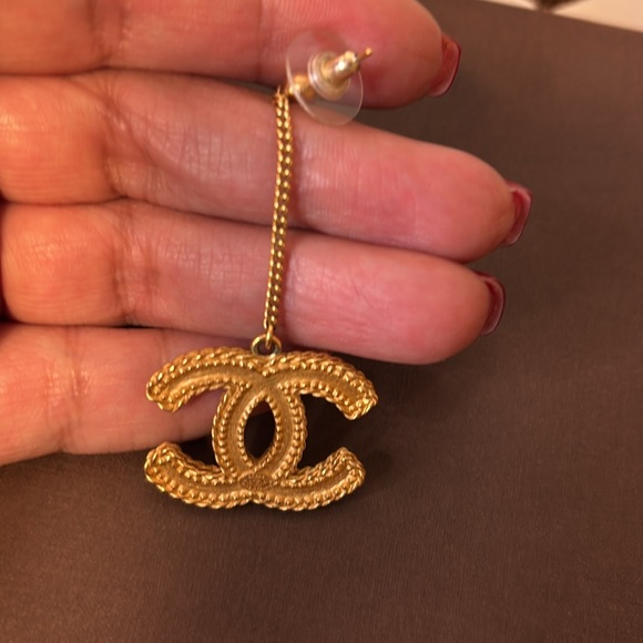 Chanel Gold Logo Drop Earrings - Picture 7 of 10